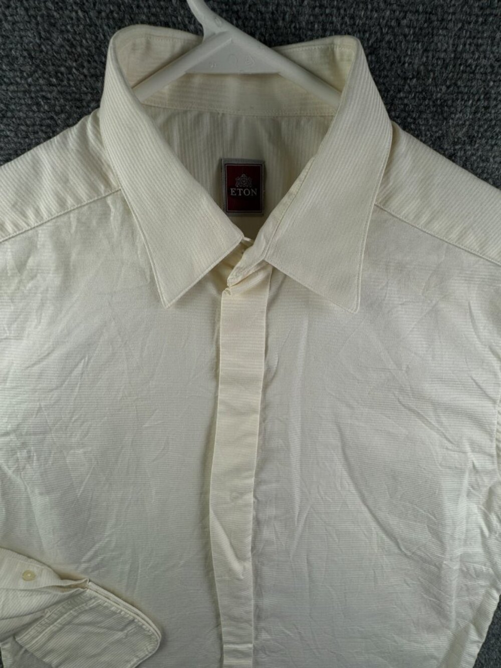 Eton Button Up Long Sleeve Men Cotton Yellow Striped French Cuff Woven Size 16